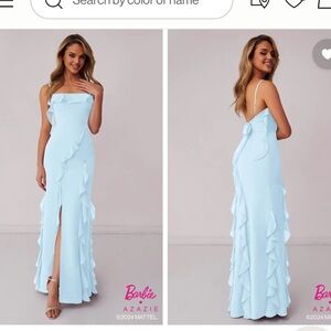 Azazie Sky Blue Ruffle Maxi Dress